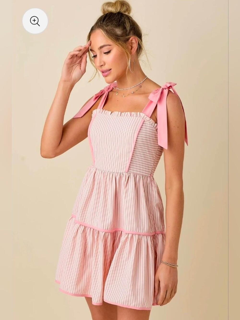 Pink Striped Tie-Shoulder Sundress
